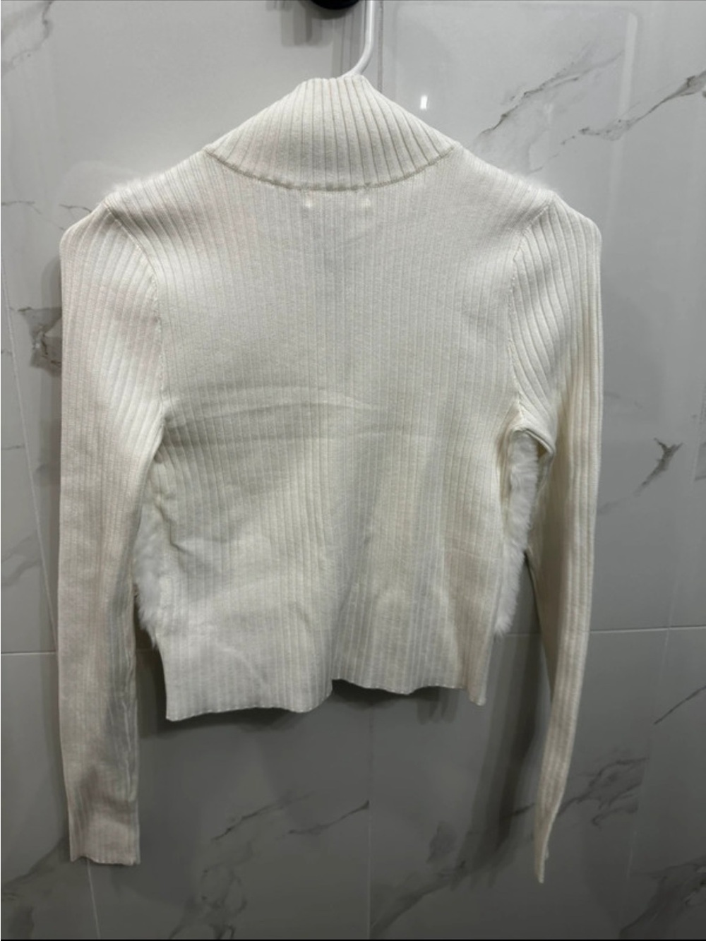 No Comment Cream Faux-Fur Ribbed Zip Jacket - Picture 2 of 3